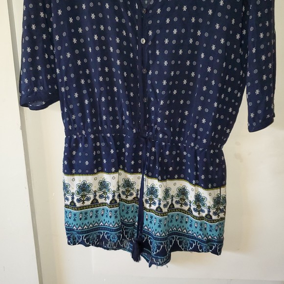 Garage Women's Romper Shorts Outfit Blue & Floral Print Long Sleeves Size S/P - Picture 3 of 16